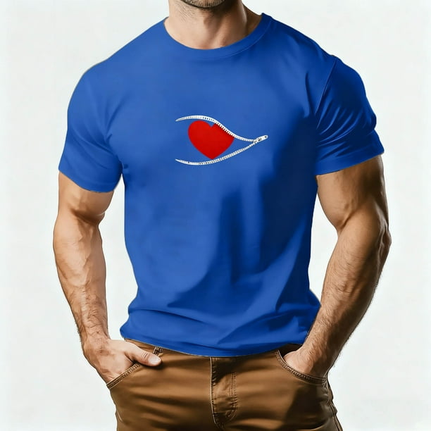 Tops para hombre, blusas y camisas de manga corta con cuello redondo para hombre, camiseta deportiva informal con estampado de corazones a la moda para hombre, blusa de poliéster de manga corta con cu