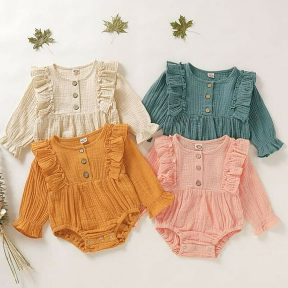 0-24M Newborn Toddler Baby Girl Clothes Ruffle Long Sleeve Romper Soft Jumpsuit Outfit Sunsuit