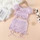 thumbnail image 2 of Vestido Para Niñas, Ropa Para Niñas Pequeñas, Moda Para Niños Pequeños, Lindo Color Sólido, Plisado, Cordón, Manga Corta, Top, Falda, Traje Rosa Odeerbi LM103-8908, 2 of 9