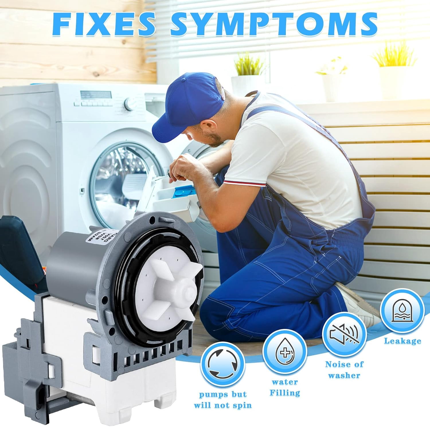 New Washer Drain Pump DC31-00054D DC31-00187A PX3516-01 for Samsung Washing Machine Models in the WA4, WA5, WF2, WF3, WF4, and WF5 series by TOMOON