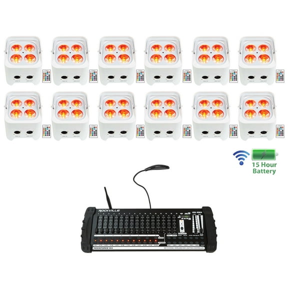 12 Rockville BEST PAR 50 Battery Wash Lights Wireless DMX 384 Channel Controller