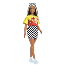 Barbie Fashionistas Doll #179, Curvy with Long Highlighted Hair in Crop Top & Checkered Skirt