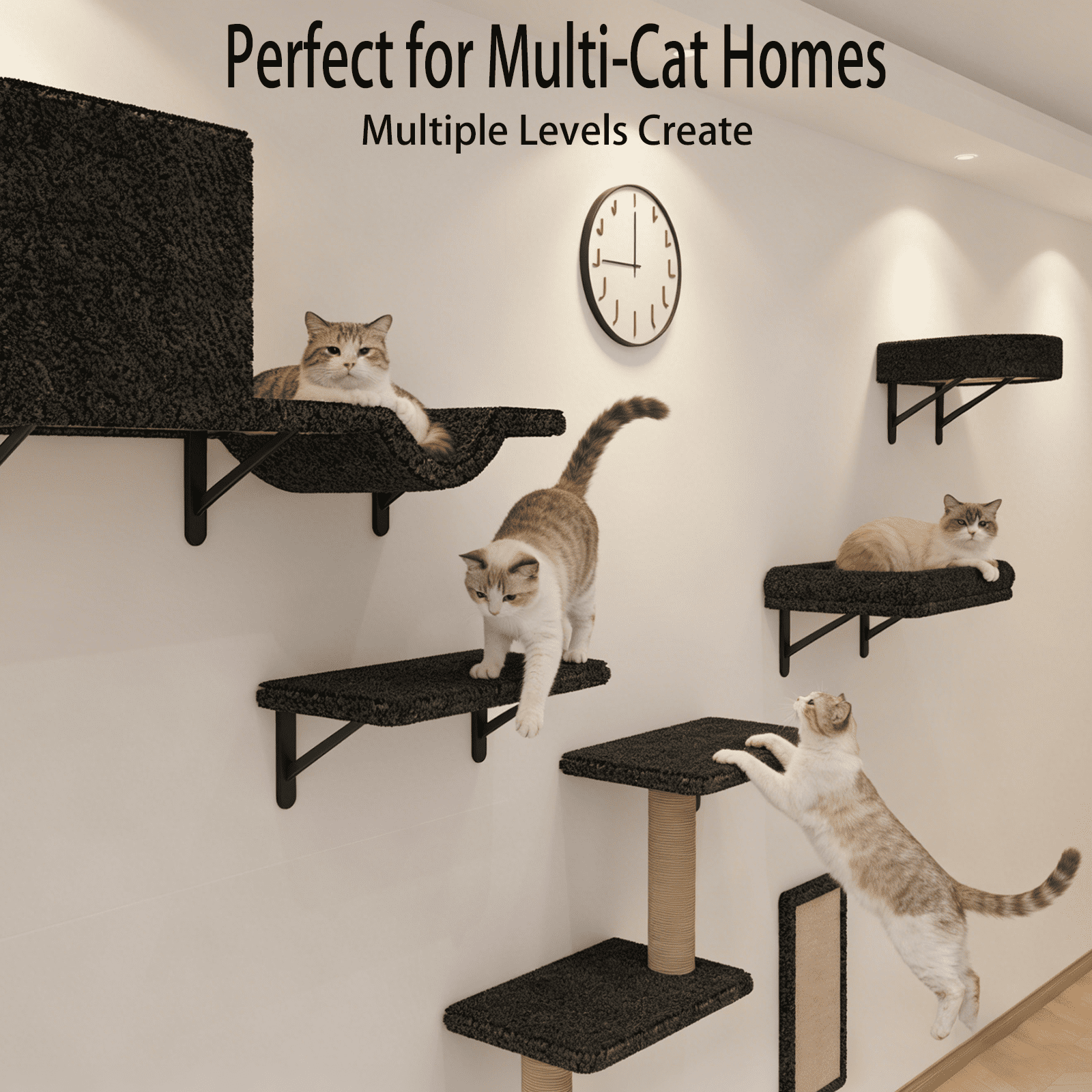 MIUZMORE Cat Wall Shelves, 10-Piece Complete Cat Wall Furniture System with Perches and Scratching Posts, Stable Floating Climbing Set for Large Indoor Cats, Space Saving Kitty Furniture