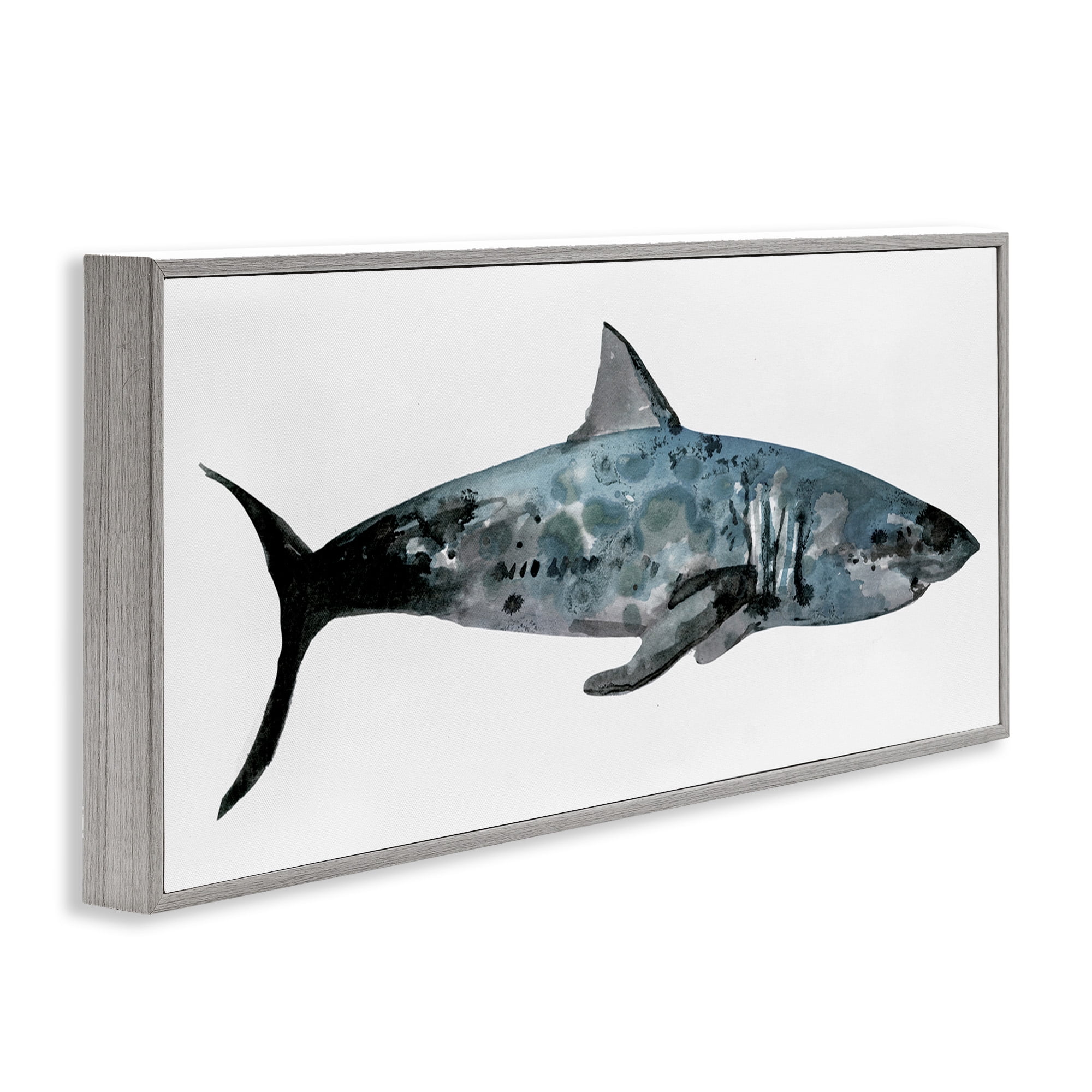 Stupell Industries Watercolor Textured Shark Animals & Insects Painting Gray Framed Art Print Wall Art, 24 x 10