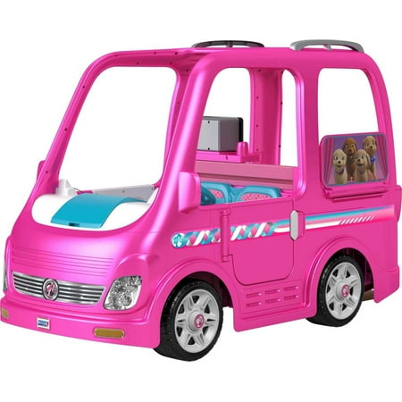 Power Wheels Barbie Dream Camper Battery-Powered Ride-On with Music Sounds & 14 Accessories