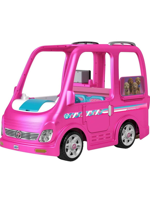 12V Power Wheels Barbie Dream Camper Battery-Powered Ride-On with Music Sounds & 14 Accessories