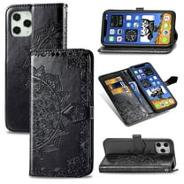 Dteck For Apple iPhone 12 Pro Max 6.7" [Flower Embossed] PU Leather Wallet Flip Folio Protective Case Cover with Card Holder and Stand, Black