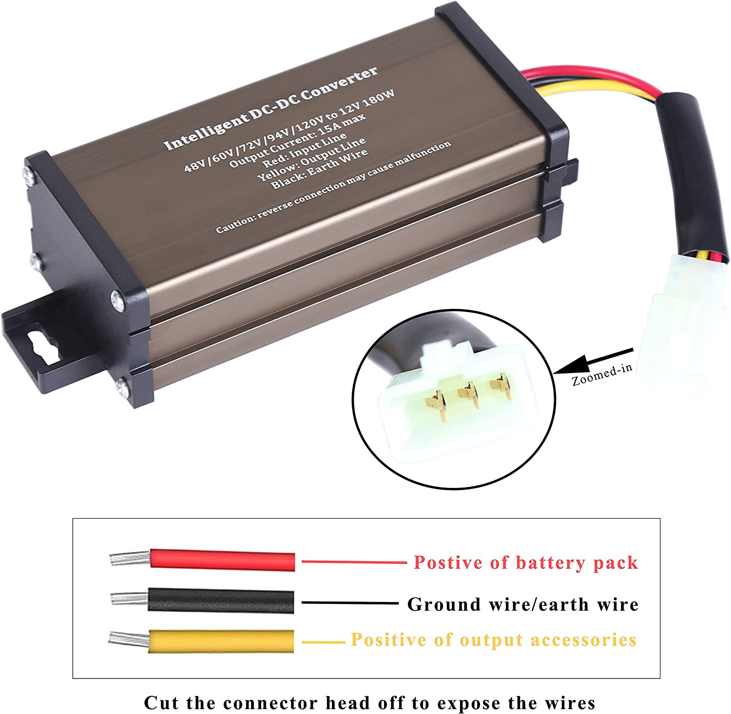 DC-DC 120V 108V 96V 84V 72V 60V 48V Volt Voltage to 12V Step Down Voltage Reducer Regulator 180W 15A