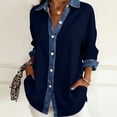 thumbnail image 2 of Summer Tops, Duoif Women's Denim Patchwork Button Down, Long Sleeve Casual Shirts for Women Navy M, 2 of 4
