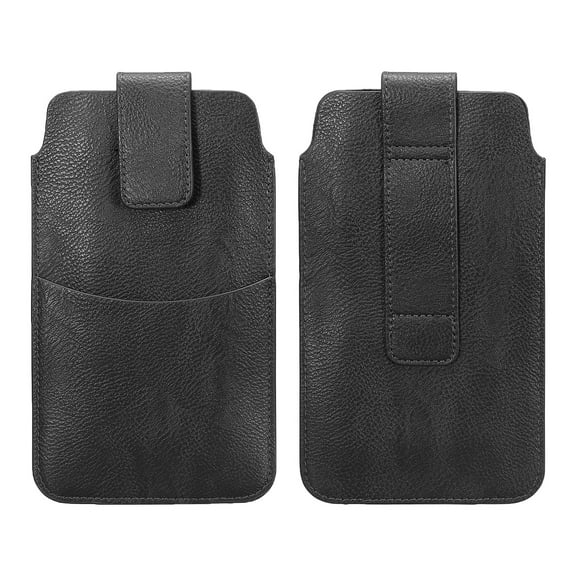 Phone Belt Holder Case for 6.4" Cell Phones, Vertical Leather Phone Belt Pouch, Black