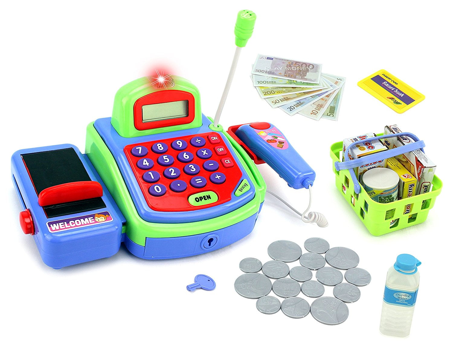Pretend Play Electronic Cash Register Toy Realistic Actions & Sounds Green