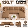 thumbnail image 2 of DTTRA 130" U-Shaped Boneless Modular Sectional Sofa with Double Chaise, 6 Seats, Corduroy, Brown, 2 of 8