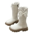 thumbnail image 3 of Quealent Girls' Knee High Riding Boots Cute Bow Riding Boots Non Slip Side Zipper Boots Tall Waterproof Winter Boots White for Size 13, 3 of 9
