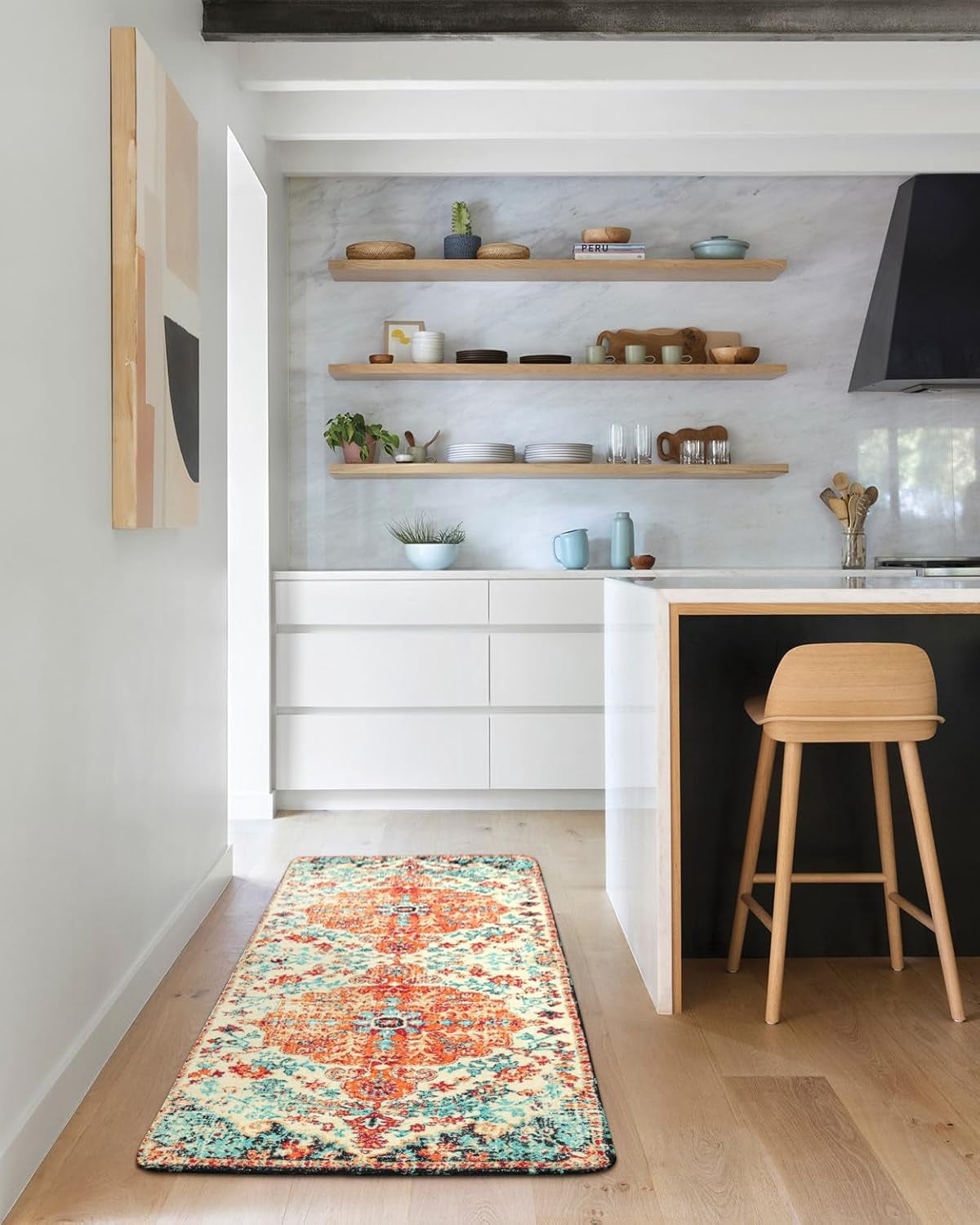 Bohemian Floral Medallion Runner Rug - 2x5 Laundry Room Rug Bathroom Runner Oriental Kitchen Mat, Soft Washable Non-Slip Low-Pile Indoor Carpet Runner for Bedside Living Room Decor