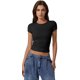 thumbnail image 4 of Top corto QINSEN con cuello redondo y manga corta para mujer, negro, talla M, 4 of 6
