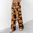 thumbnail image 3 of Hearthz Flannel Pajamas Ghost Pumpkin Bat Print Womens Fluffy Pajama Pants Drawstring Elastic Waist Wide Leg Pajamas Pants for Women, 3 of 5