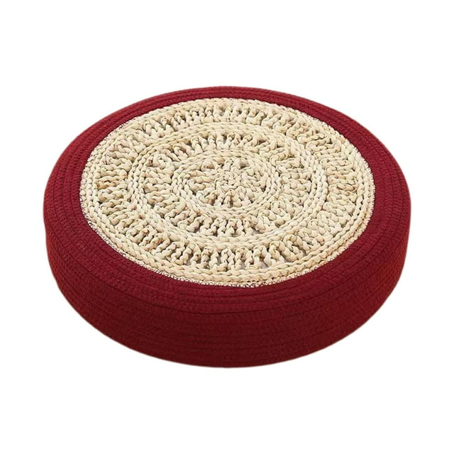 Cojín redondo de tatami para suelo, para silla, decoración del hogar, estilo japonés, meditación, 40 cm Rojo oscuro