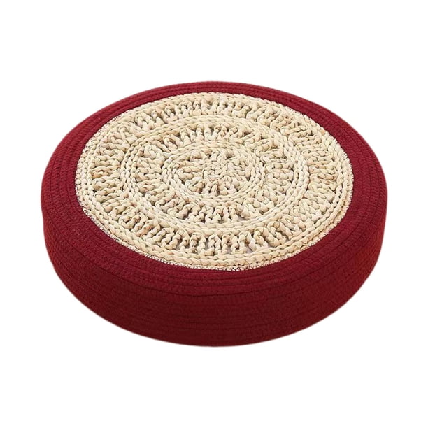 Cojín redondo de tatami para suelo, para silla, decoración del hogar, estilo japonés, meditación, 40 cm Rojo oscuro