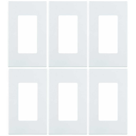 Leviton 80301-SW 1-Gang Decora Plus Wallplate Screwless Snap-On Mount 6 Pack, White