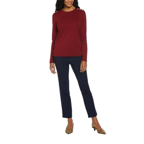 Rafaella Women's Ribbed Button Detail Top  in Rhubarb Size Small