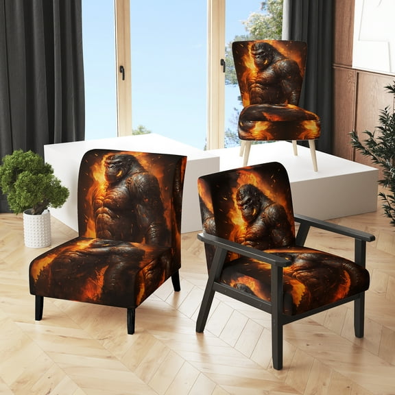 Designart "Powerful Gorilla Fury" Orange Animals Upholstered Accent Chair - Modern Arm Chair For Bedroom
