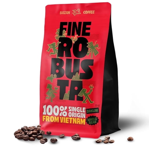 BAZAN COFFEE Vietnamese Fine Robusta Whole Bean Coffee, Medium Roast, Single Origin, 12oz