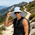 thumbnail image 5 of Wide Brim Sun Hat for Men & Women, UPF 50+ UV Protection, Breathable Mesh Windproof Chin Strap Foldable Outdoor Hat, Fishing Hiking Hat for Camping Mountain Travel Gray Free Size, 5 of 6
