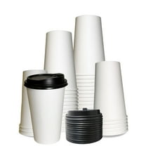 [200 Pack] 20oz Disposable White Paper Coffee Cups with Black Dome Lids - For Hot, Cold Drink, Coffee, Tea, Cocoa, Travel, Office, Home, Cider, Hot Chocolate, To go, Compostable, Biodegradable