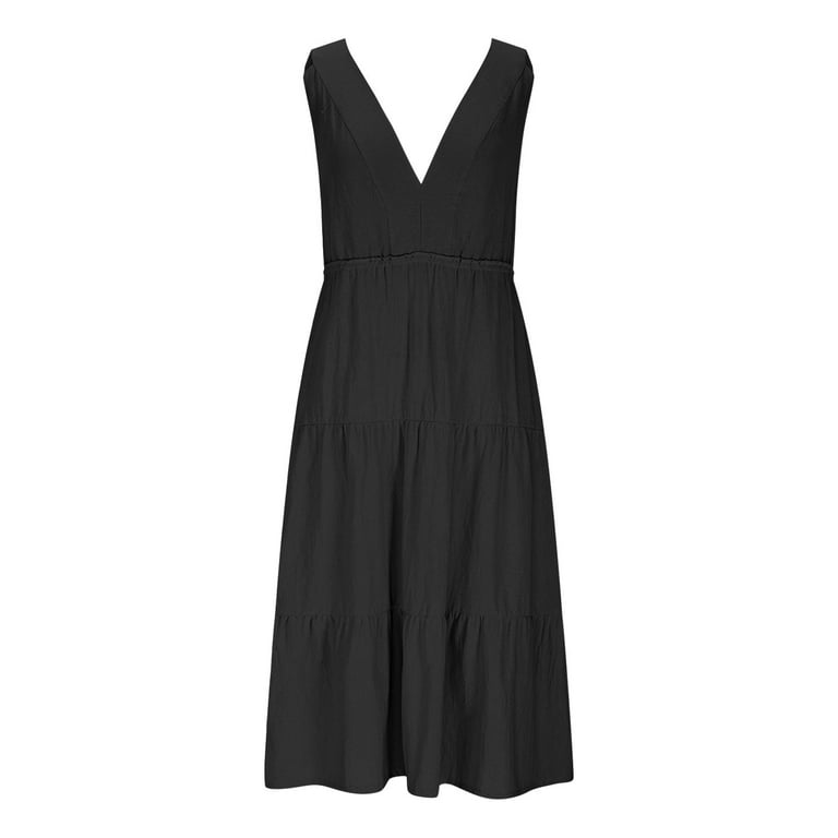 Qiopertar Women's Casual Loose Solid Color V-Neck Sleeveless Beach Dress Bubble Crinkle Midi Hollowed Out Party Vacation Holiday Summer Dress, Black S - Walmart.com Qiopertar Women's Casual Loose Solid Color V-Neck Sleeveless Beach Dress Bubble Crinkle Midi Hollowed Out Party Vacation Holiday Summer Dress, Black S - Walmart.com