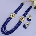 thumbnail image 2 of Efulgenz Indian Jewelry Bridal Set Kundan Crystal Faux Pearl Multi Layered Strand Beaded Pendant Necklace Dangle Earrings Bollywood Jewelry Set, Blue, 2 of 5