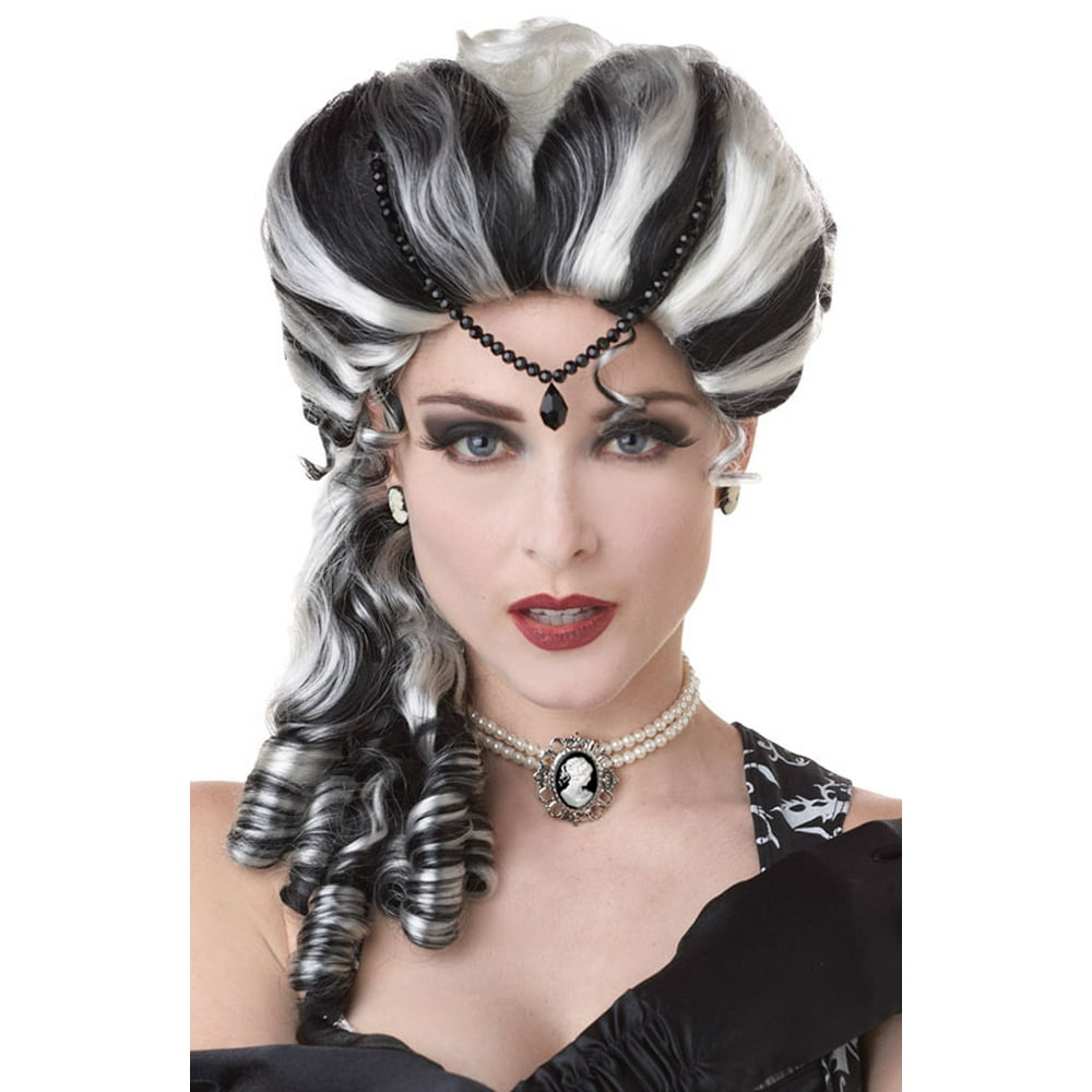 Victorian with Side Curls Costume Wig (Black/White)