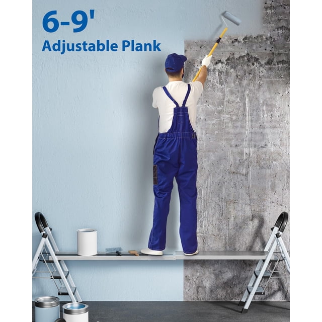 Kojooin Aluminum Work Plank, 6-9ft Telescoping Plank, 440lbs Capacity Aluminum Extension Boards, Aluminum Scaffolding Plank with Skid-Proof Platform Scaffold Ladder Accessory