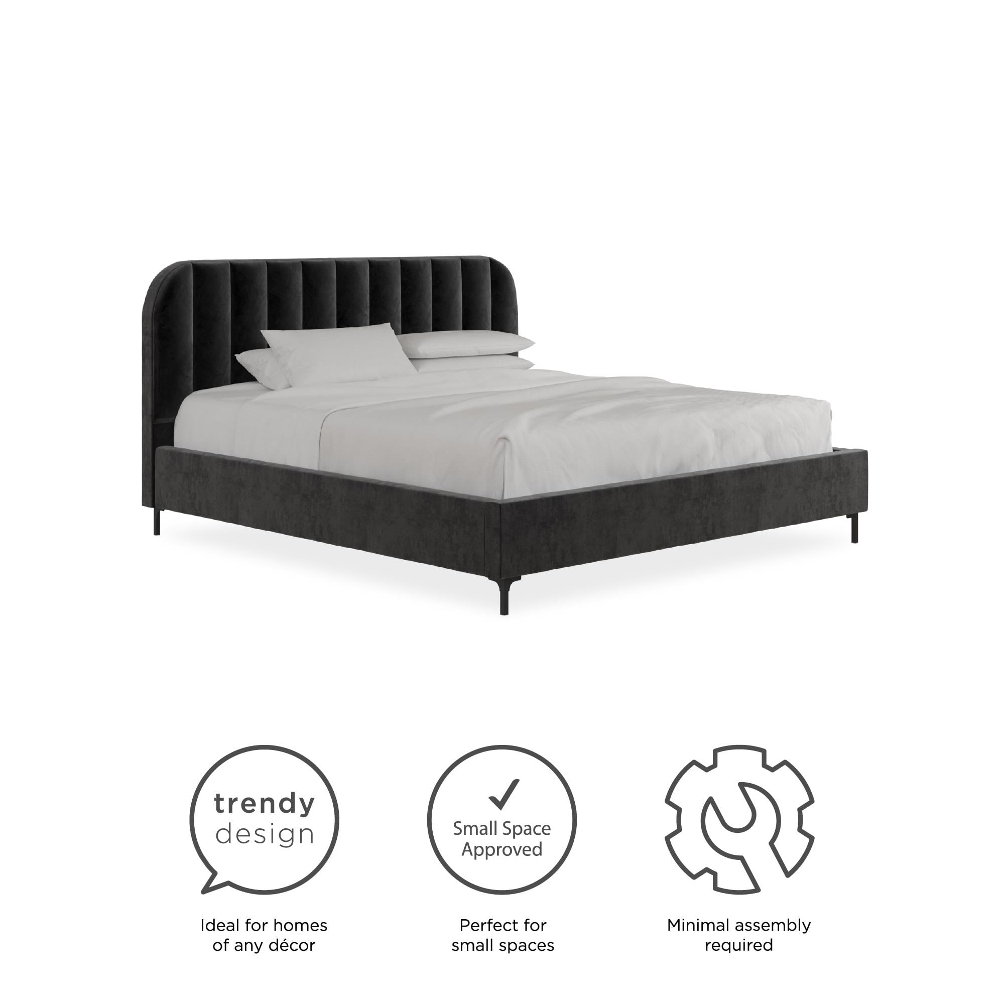 DHP Callie Upholstered Platform Bed, King, Black Velvet