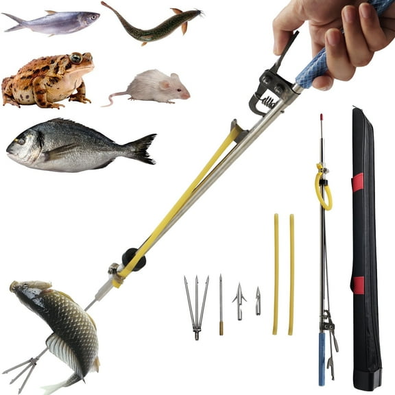 Piaoyu Telescopic Stainless Steel Fishing Fork with Spear Hook, Heavy Duty Frog Flounder Gig for Ice Fishing Saltwater Sea
