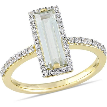 Tangelo 1-7/8 Carat T.G.W. Green Amethyst and White Sapphire Yellow Rhodium-Plated Sterling Silver Baguette Ring
