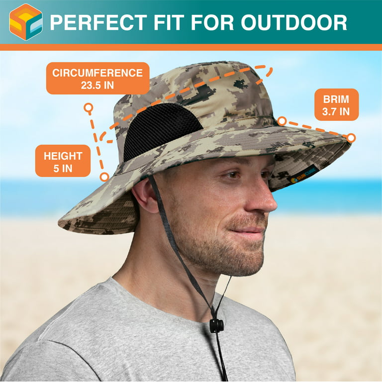 SUN CUBE Wide Brim Sun Hat Men Women, Mens Fishing Hats Sun UV Protection, Womens  Hiking Bucket Hat, Outdoor Summer Safari Beach Boonie, Camping Unisex UPF 50+  Camo Grey 