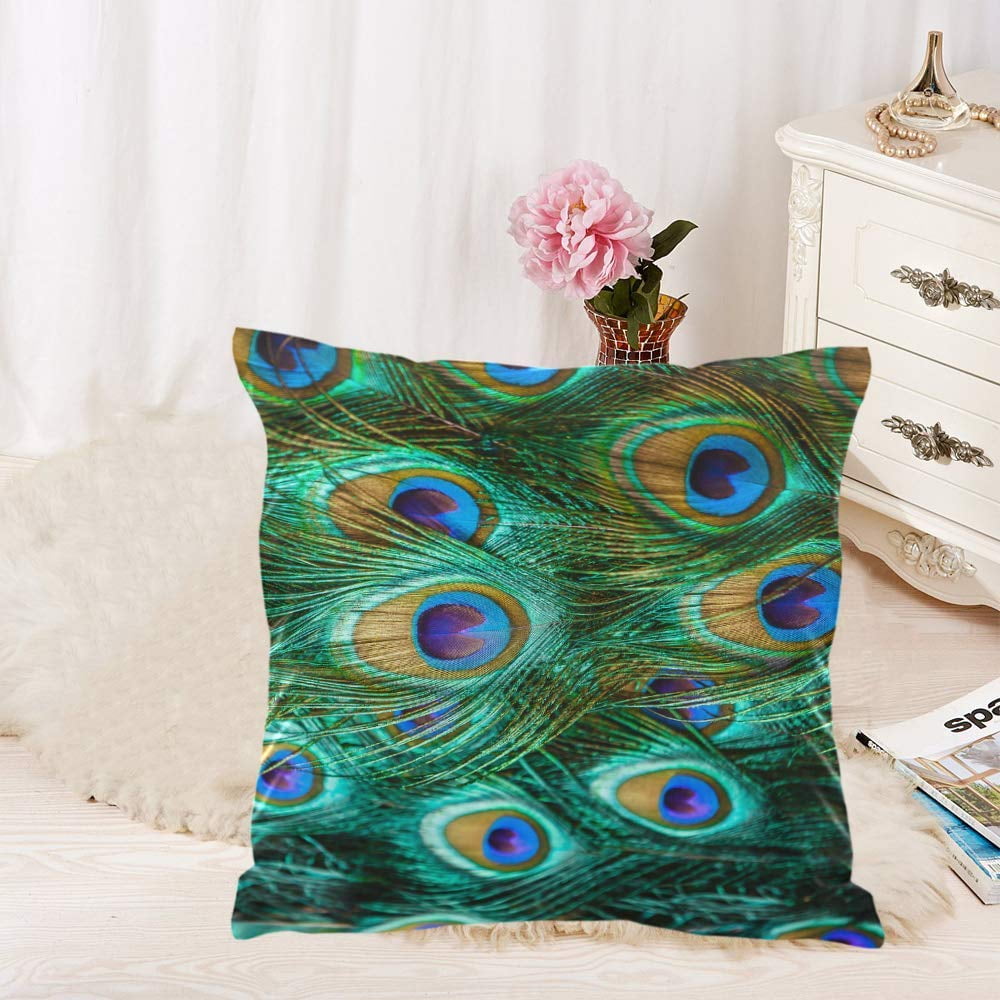 GCKG Beautiful Peacock Feather Square Pillow Covers 18x18 inches Set of
