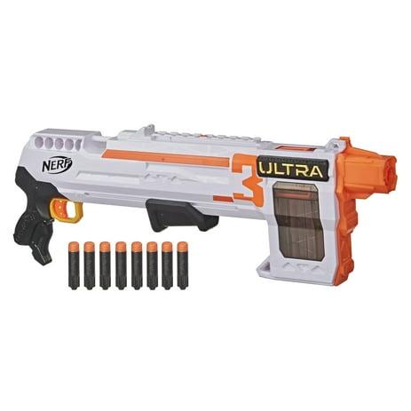 Nerf Ultra Three Blaster, Pump-Action, 8-Dart Clip, 8 Nerf Ultra Darts