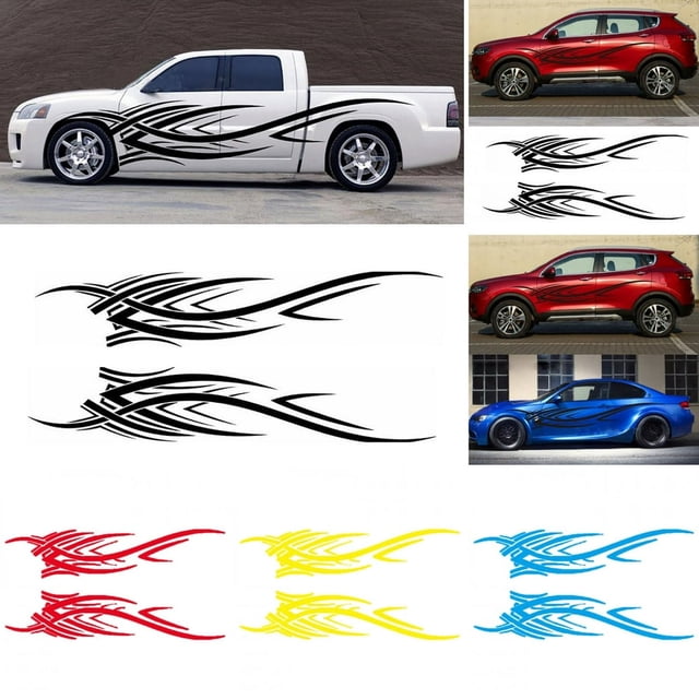 JUNWELL Universal Auto Car Vehicle Body 2 Side Flame Stripes Decals Stickers Decoration