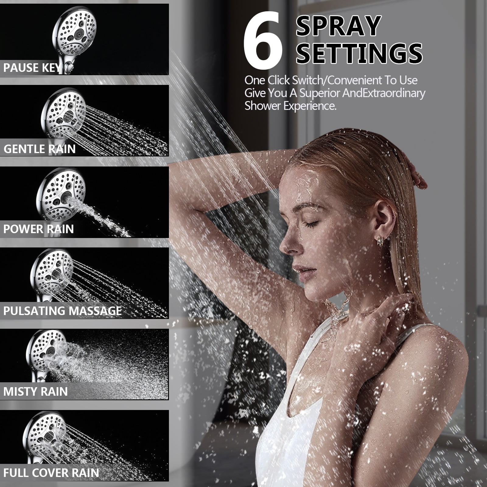 Lift-Up Diverter Bathtub Faucet with 6 Settings Handheld Shower in Chrome