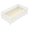 thumbnail image 5 of Twin Montessori Floor Bed or Double Twin Platform Bed for Kids, Solid Wood Twin Bed Frame with Guardrails, 2-in-1 Convertible Toddler Bed Frame, White, 5 of 7