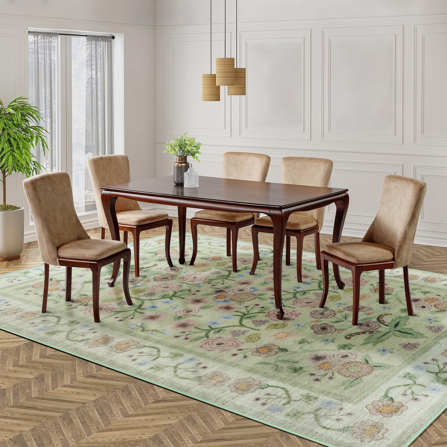 Ultrug Floral Area Rug Soft Non Slip Vintage Rugs for Living Room Bedroom Home Deocr Flower Carpet,6'x9',Green
