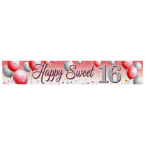 Pink and White Balloon Themed Happy Sweet 16 Backdrop Banner Party Decor Background for Sweet 16 Celebrations Birthday Party Photography Props Decors