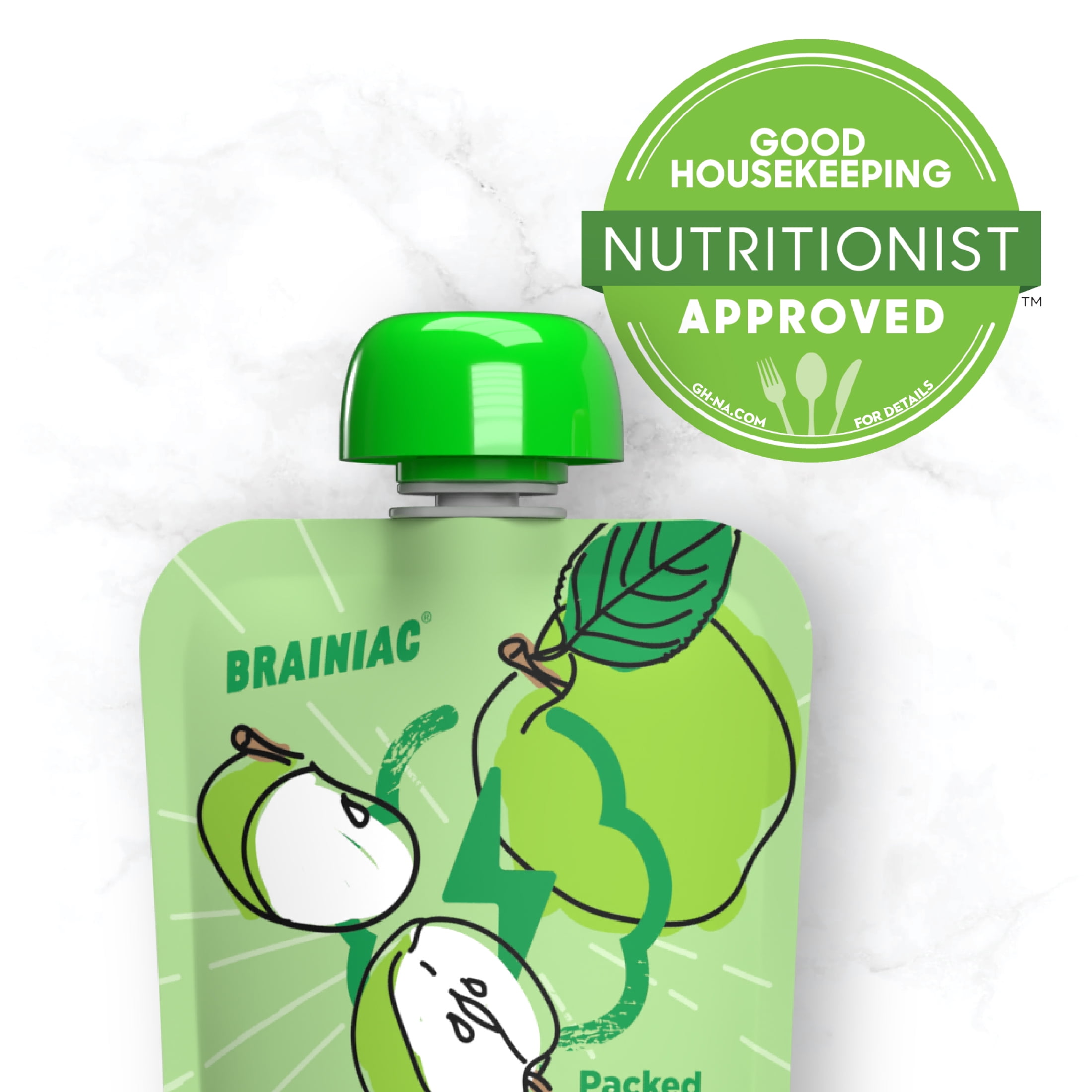 Brainiac Omega-3 Applesauce, Apple, No Sugar Added, 3.2 oz, 40 Ct