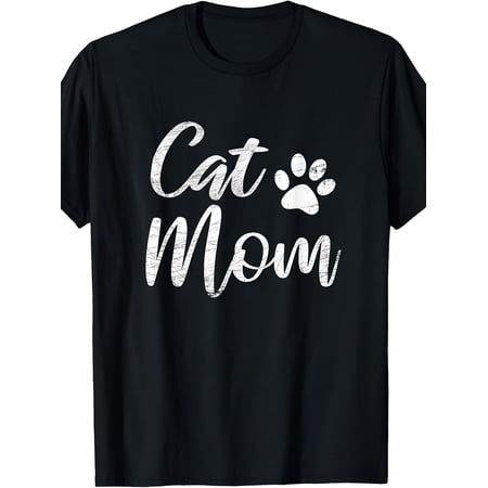 Women's Casual Distressed Paw Print Cat Mom T-Shirt