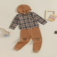 thumbnail image 3 of Ensemble de Pantalons à Cordon Déchirés pour Garçons avec Hauts à Carreaux à Capuche à Manches Longues, 3 of 9