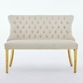 thumbnail image 2 of Velvet Double Dining Loveseat Bench, Kitchen and Dining Seating, 2-Seat Tufted Bench with Handmade Buttons, Wing Back Design, Gold-Plated Steel Legs, Mid Century Modern Style, Single Pack, Beige, 2 of 9