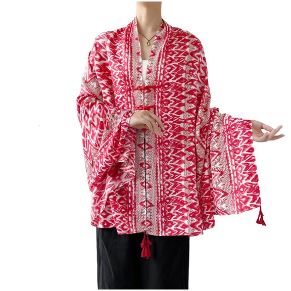 SWSMCLT Women's V Neck Top Summer Pashmina Shawl Scarf Soft Boho Fashion Tulle Sheer Thin Convertible Light Fringe Cape Red One Size