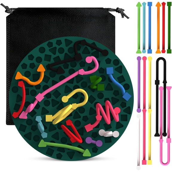 Ausugar Sensory Activity Board Stress Relief Silicone Quiet Toddler Sensory Toy for Stress Relief, Calming, Focus, ADHD and Autism with 12 Strings