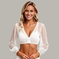 thumbnail image 5 of IUYRTFE Women's V-Neck Long Sleeve Sheer Crop Top with Ruched Drawstring Front Casual Blouse for Oktoberfest and Summer Festivals, 5 of 7
